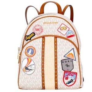 Nwt Michael Kors Medium Abbey Aspen Backpack Vanilla & Brown MK Signature